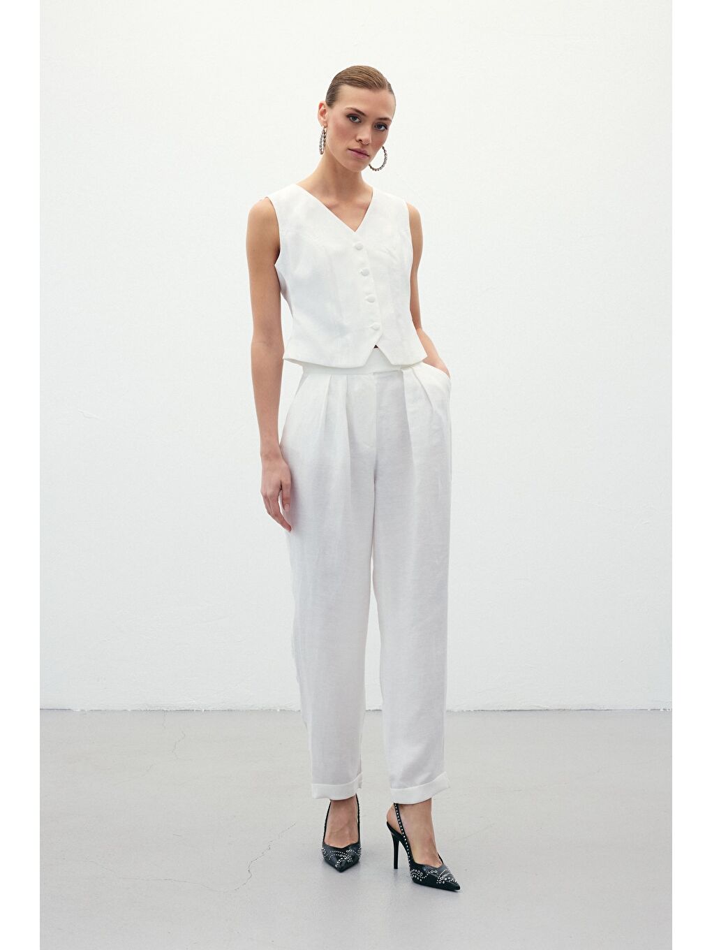 Salaş Keten Pantolon - Ekru-6