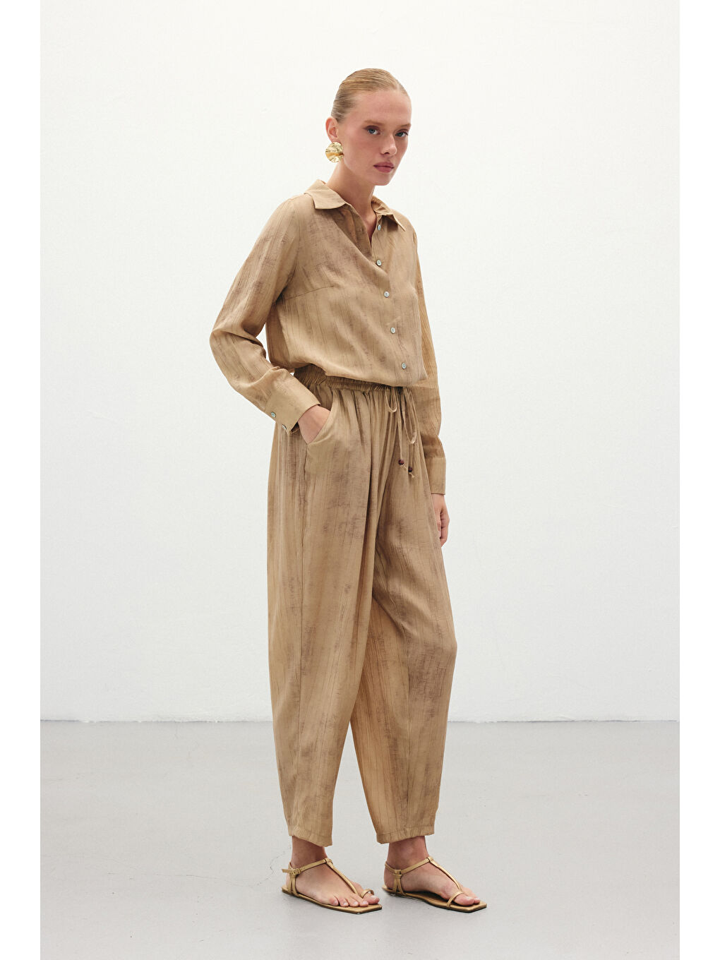 Kahverengi Batık Desenli Pantolon - Camel-3