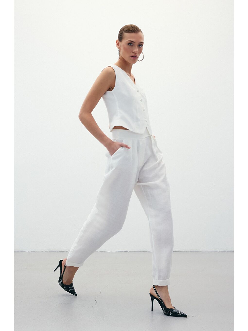 Salaş Keten Pantolon - Ekru-7