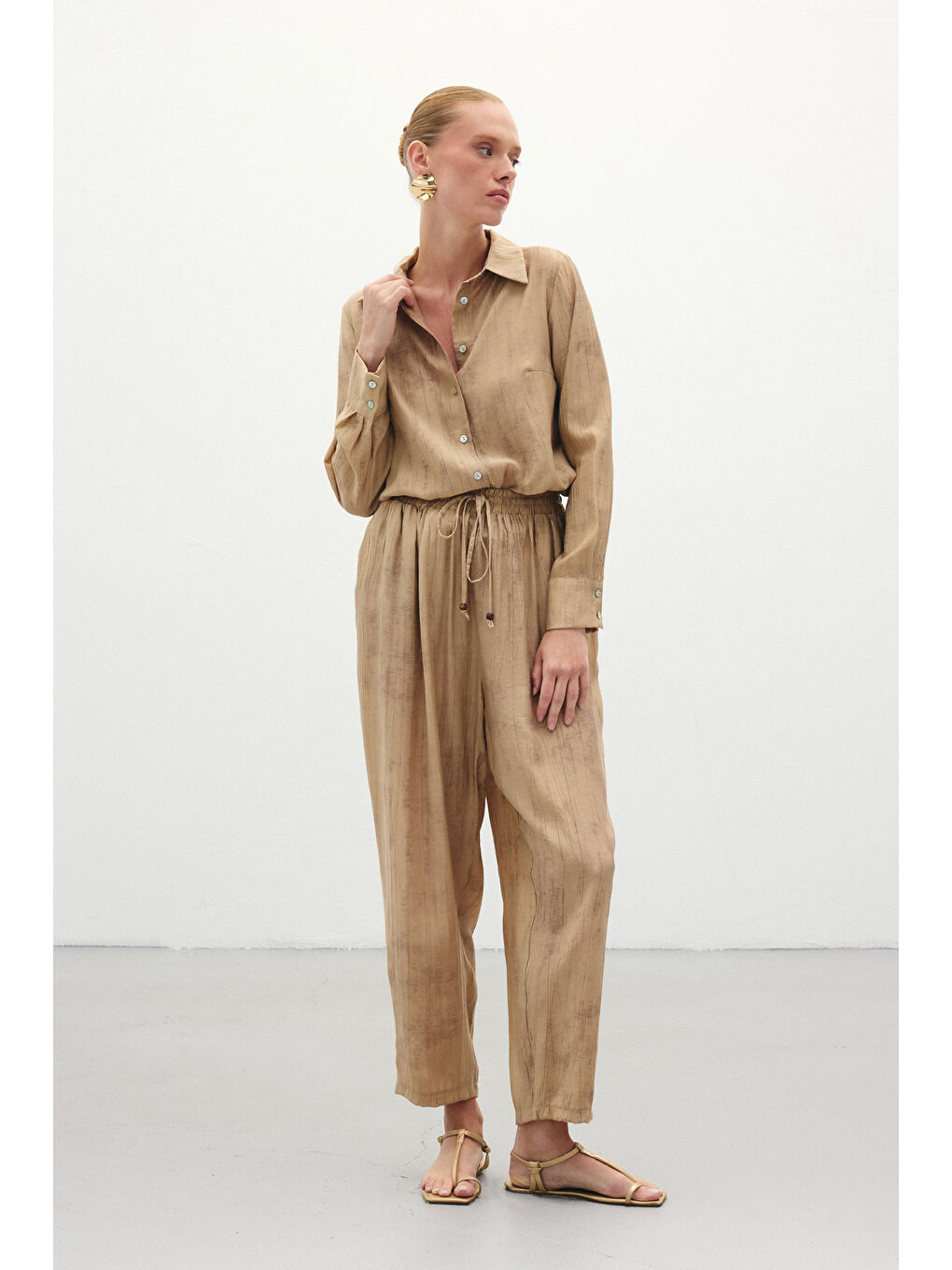 Kahverengi Batık Desenli Pantolon - Camel-4