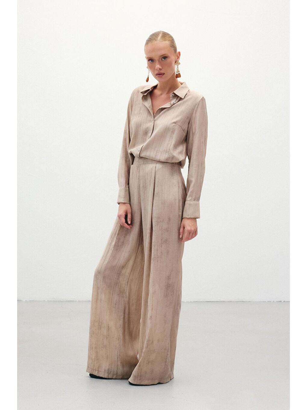 Desenli Salaş Pantolon - Bej-3