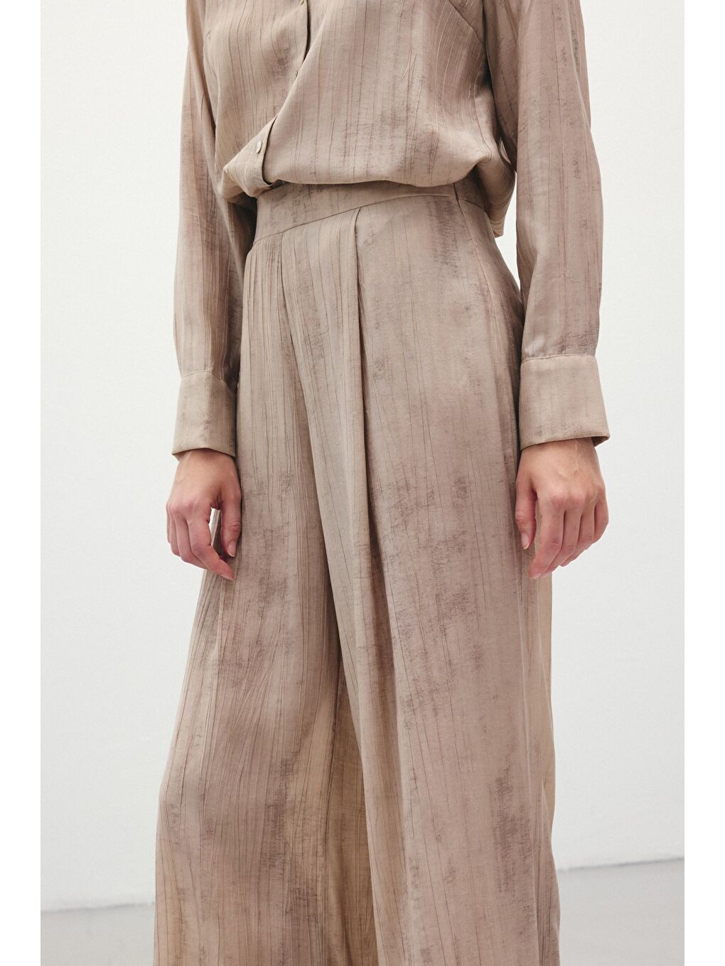 Desenli Salaş Pantolon - Bej-4