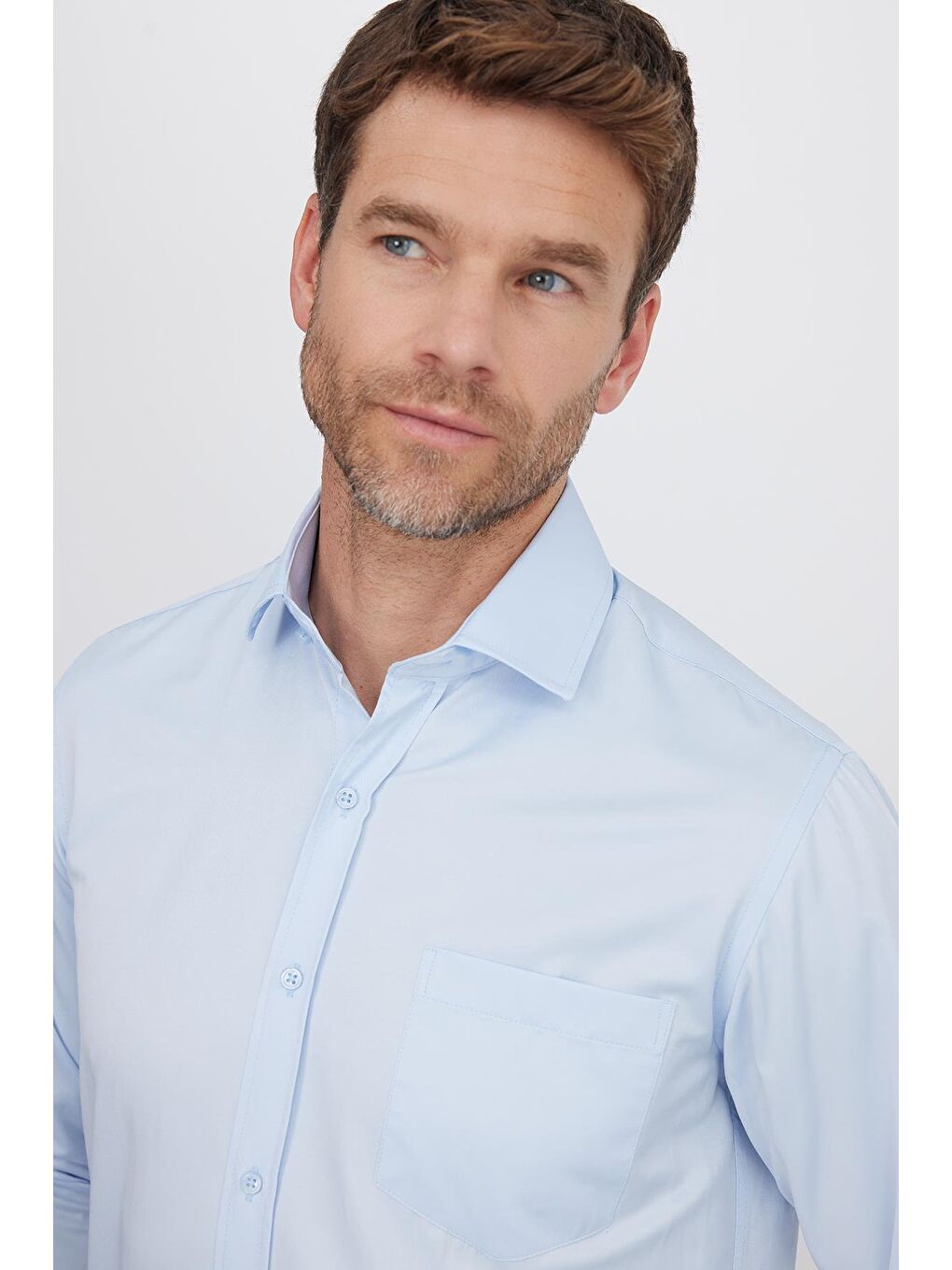 Erkek Regular Fit Klasik Kesim Pamuklu Düz Mavi Gömlek-1
