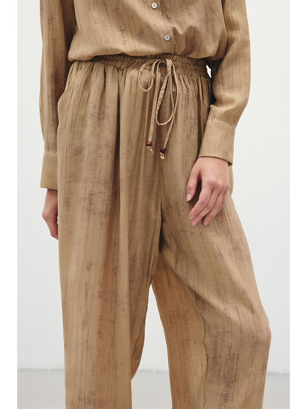 Kahverengi Batık Desenli Pantolon - Camel-5