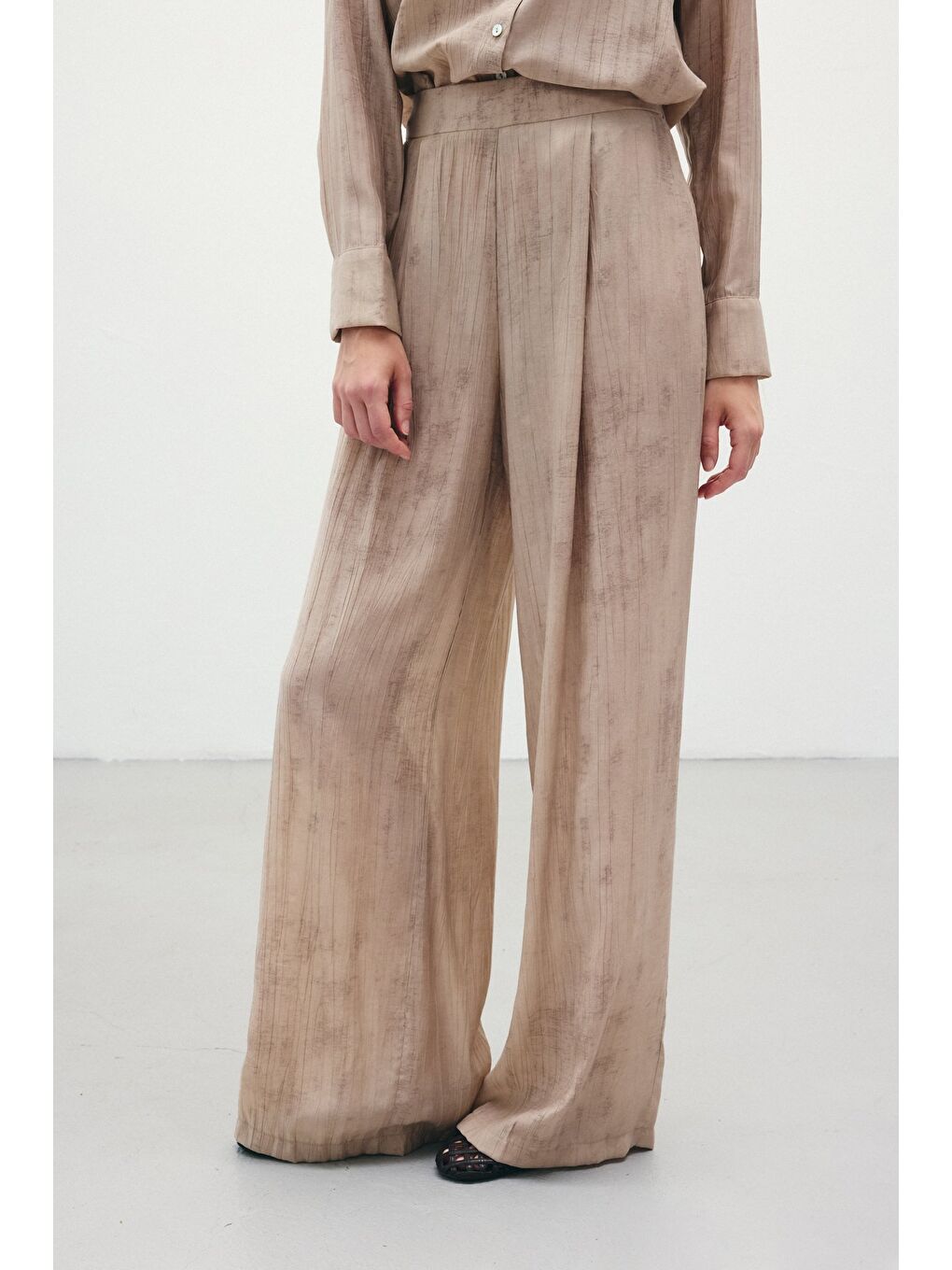 Desenli Salaş Pantolon - Bej-5