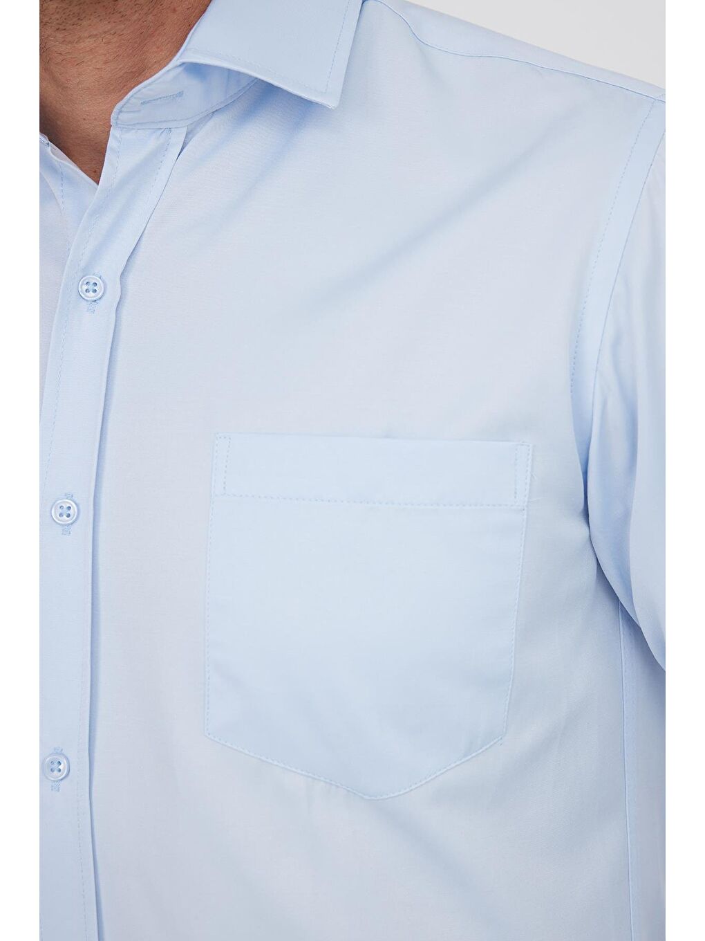 Erkek Regular Fit Klasik Kesim Pamuklu Düz Mavi Gömlek-2