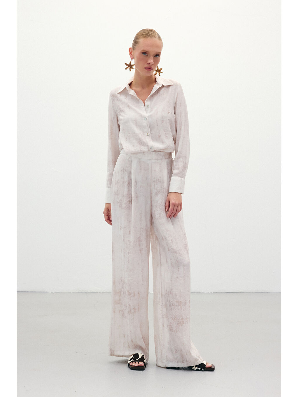 Bej Desenli Salaş Pantolon - Taş-3