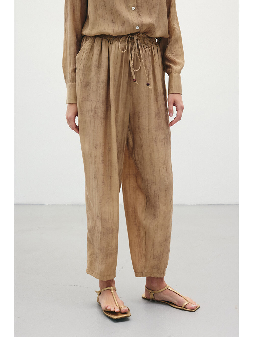 Kahverengi Batık Desenli Pantolon - Camel-6