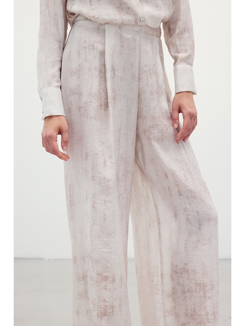 Bej Desenli Salaş Pantolon - Taş-6