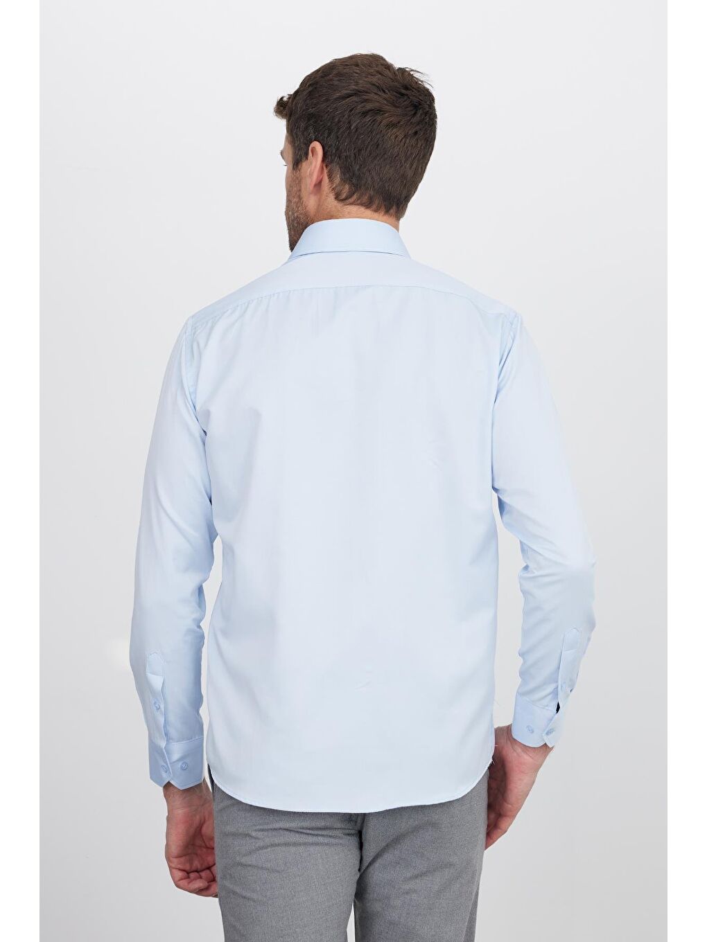 Erkek Regular Fit Klasik Kesim Pamuklu Düz Mavi Gömlek-6