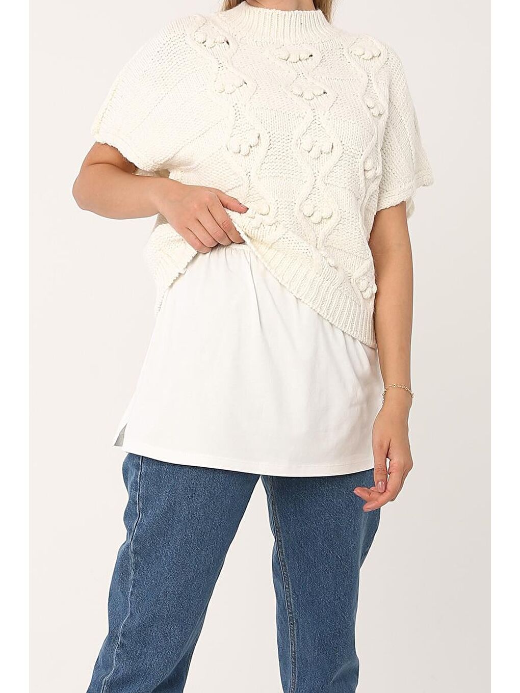 Ekru Pamuklu Penye Kısa İçlik Etek