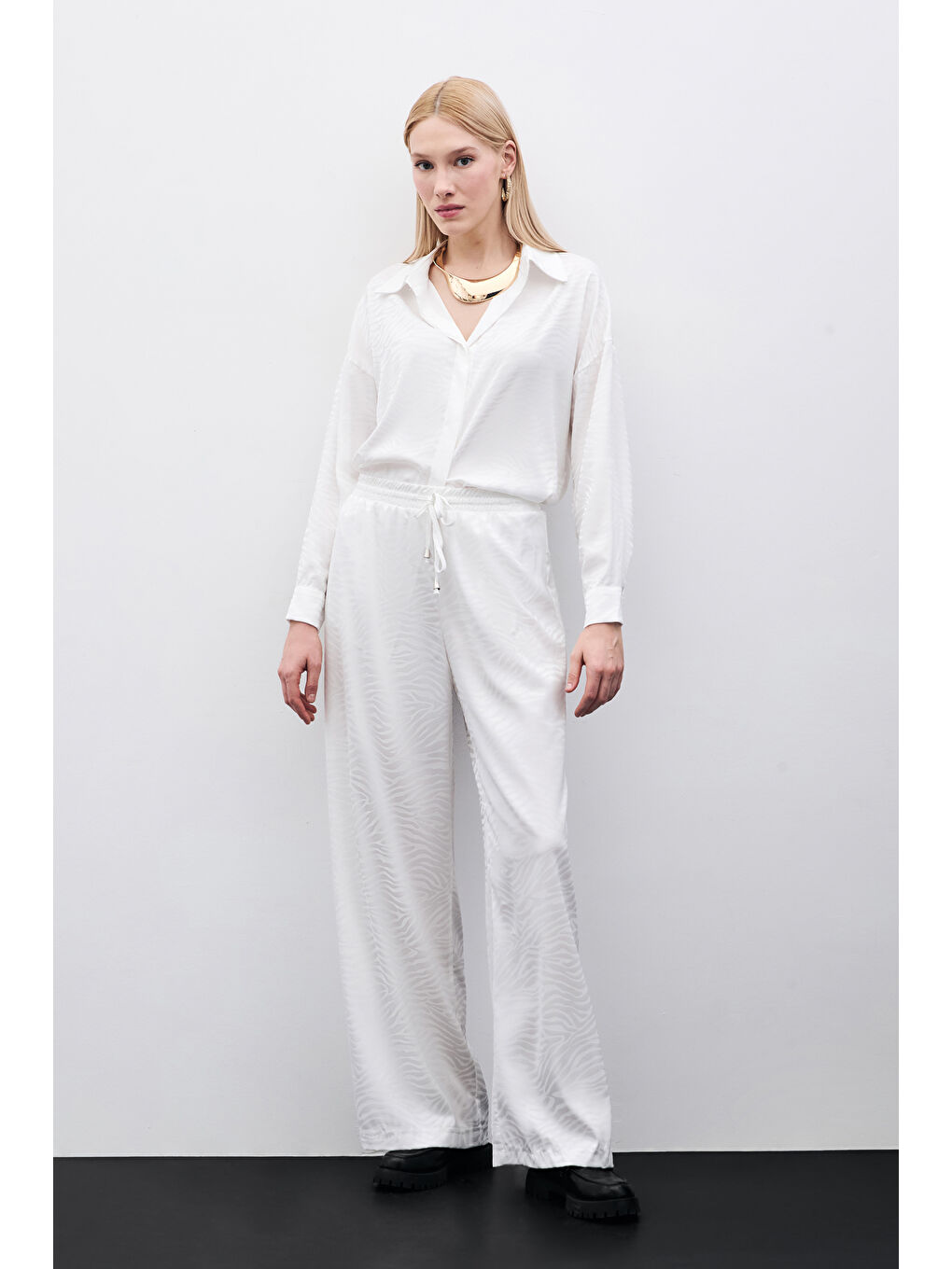 Zebra Desenli Salaş Pantolon - Ekru-1