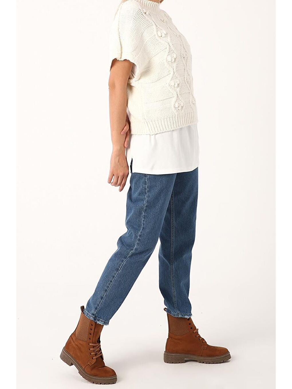 Ekru Pamuklu Penye Kısa İçlik Etek-2