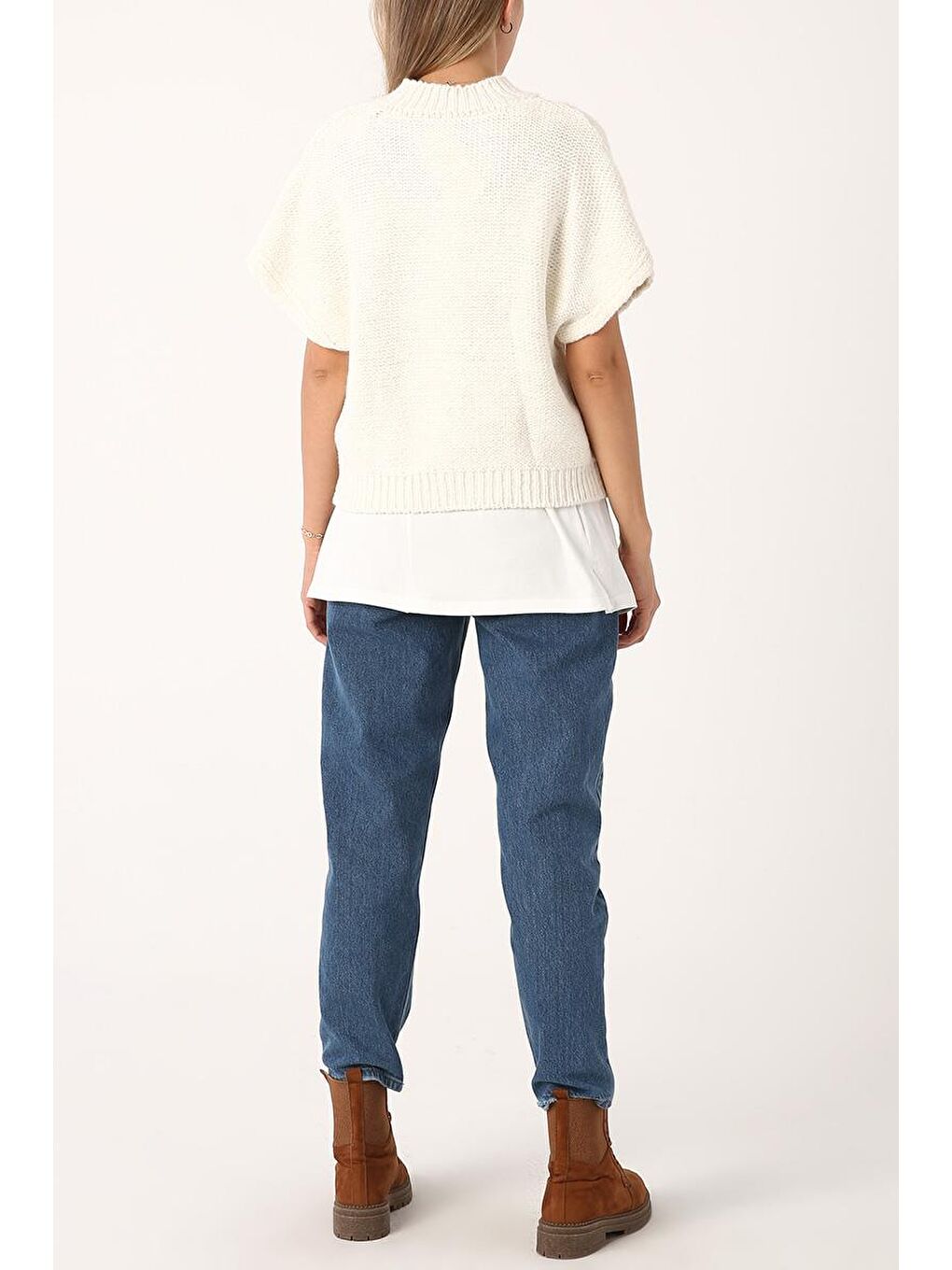 Ekru Pamuklu Penye Kısa İçlik Etek-3