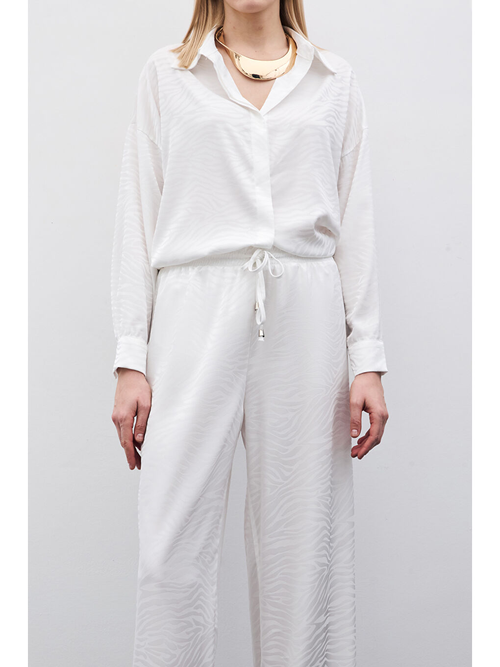 Zebra Desenli Salaş Pantolon - Ekru-2