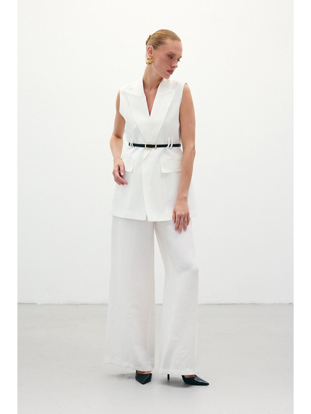 Salaş Keten Pantolon - Ekru-1