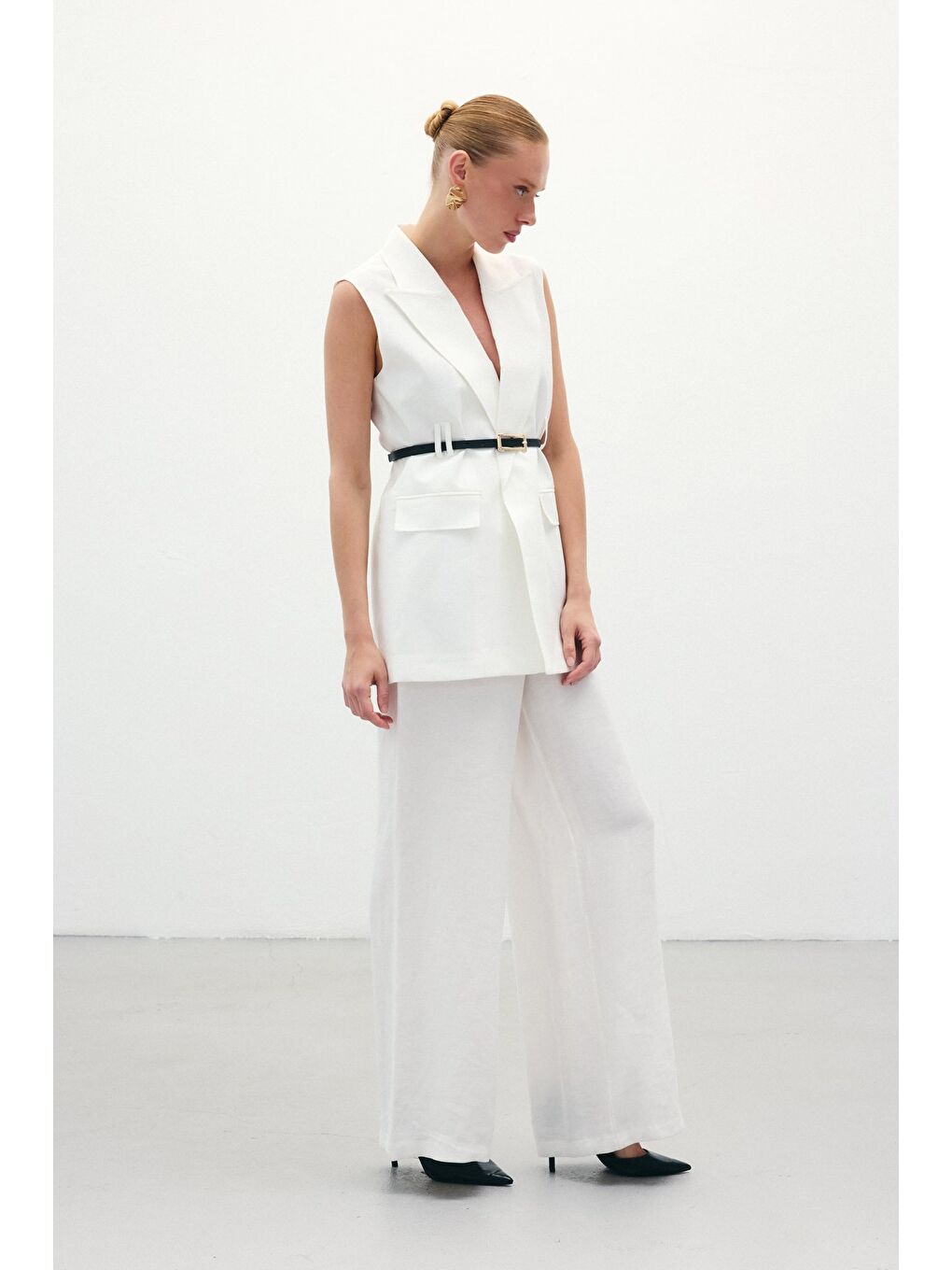 Salaş Keten Pantolon - Ekru-2