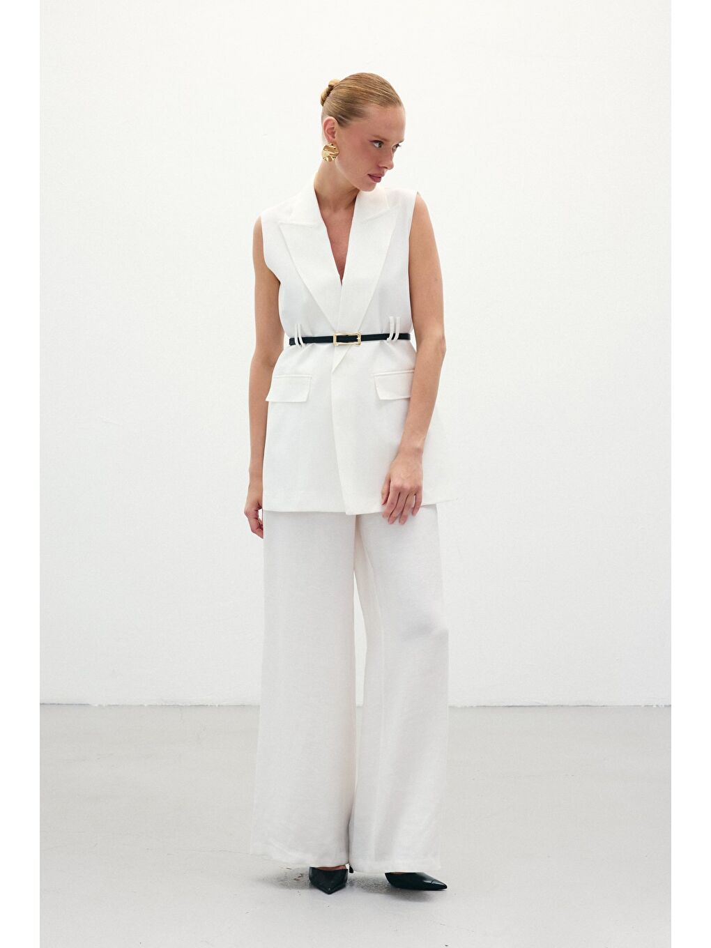 Salaş Keten Pantolon - Ekru-3