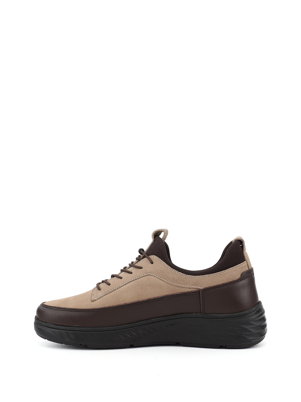 Ekru Erkek Kum-siyah Bağcıklı Hakiki Deri Sneaker-3