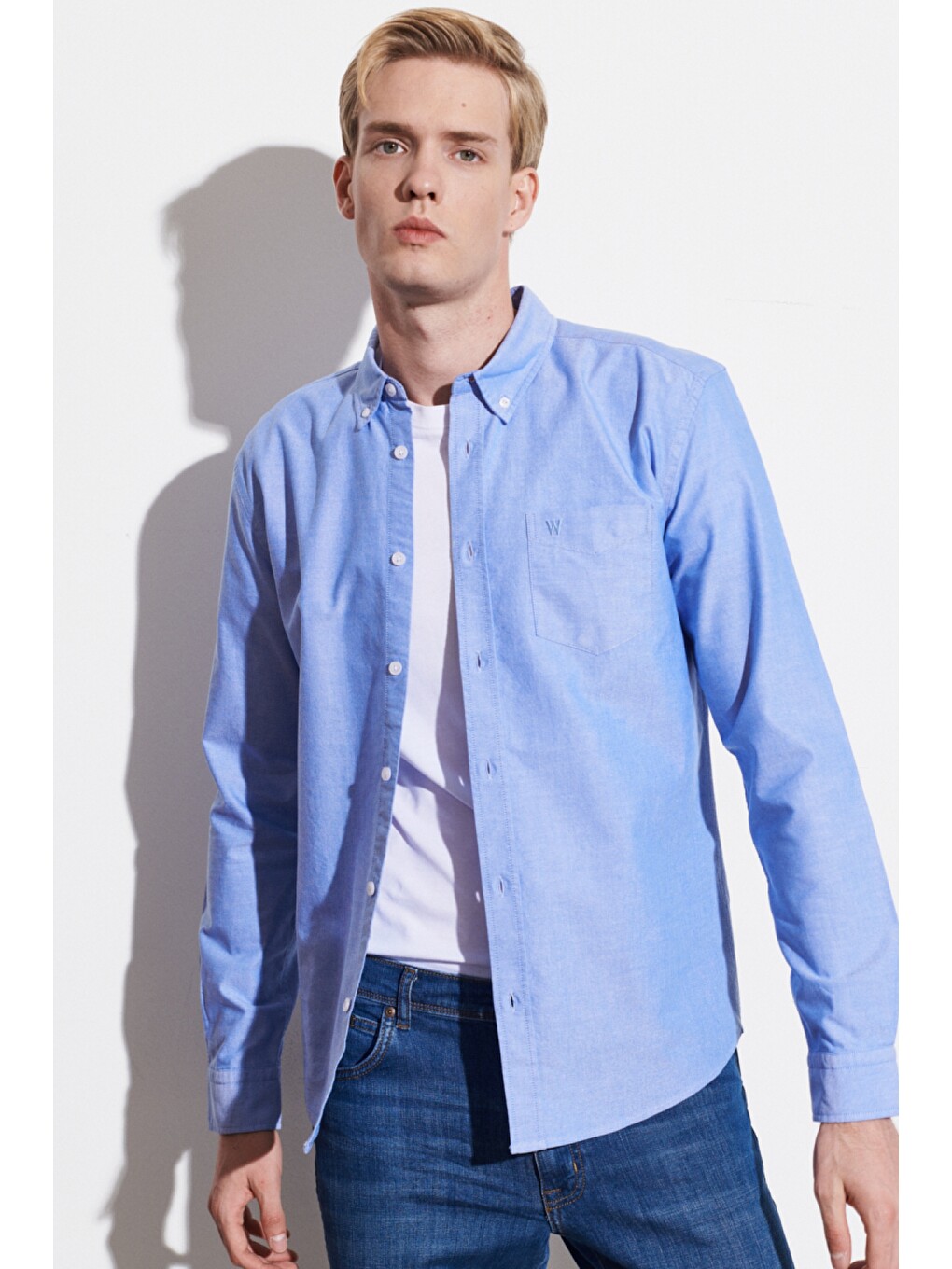 Regular Fit %100 Pamuk Açık Mavi Oxford Gömlek-1