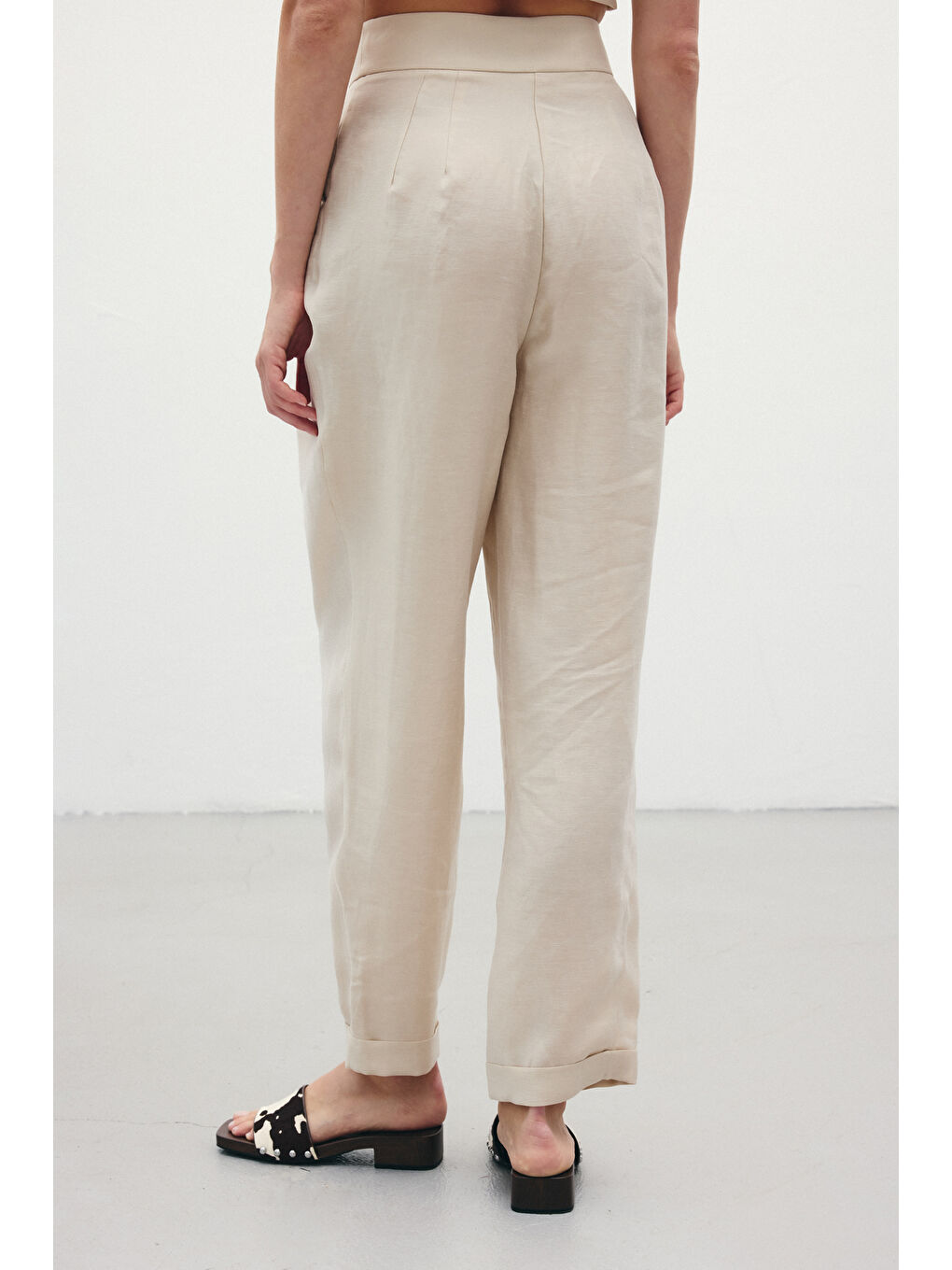 Bej Salaş Keten Pantolon - Taş-6