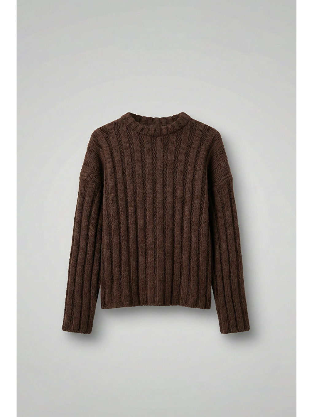 Kahverengi Erkek Oversize Kalın Fitilli Triko Kazak Kahve