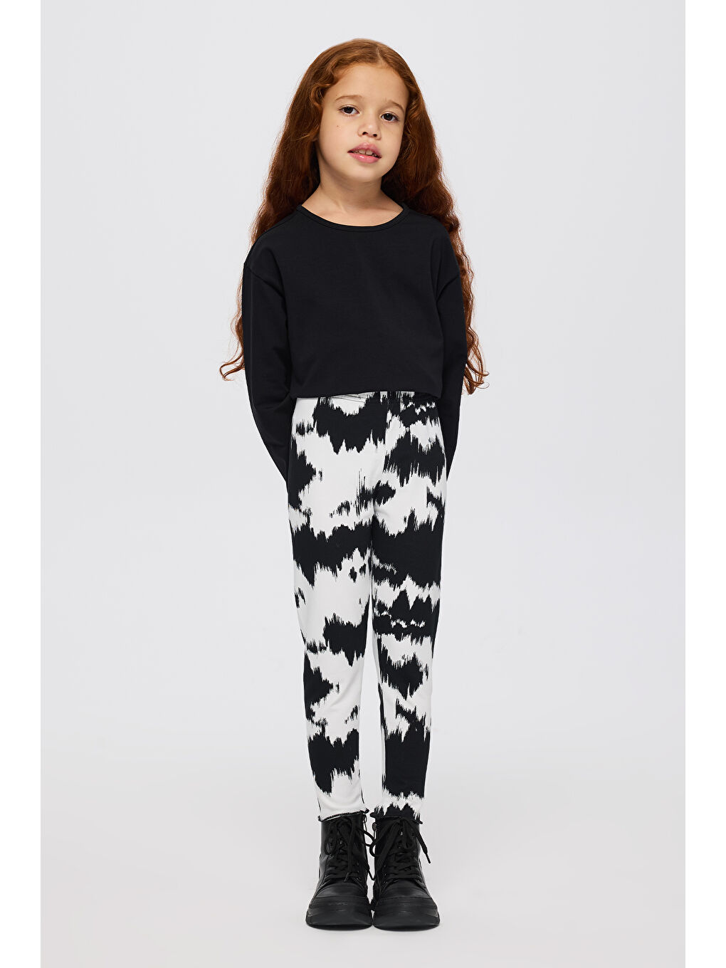 Kız Çocuk Desenli Tayt Siyah-1