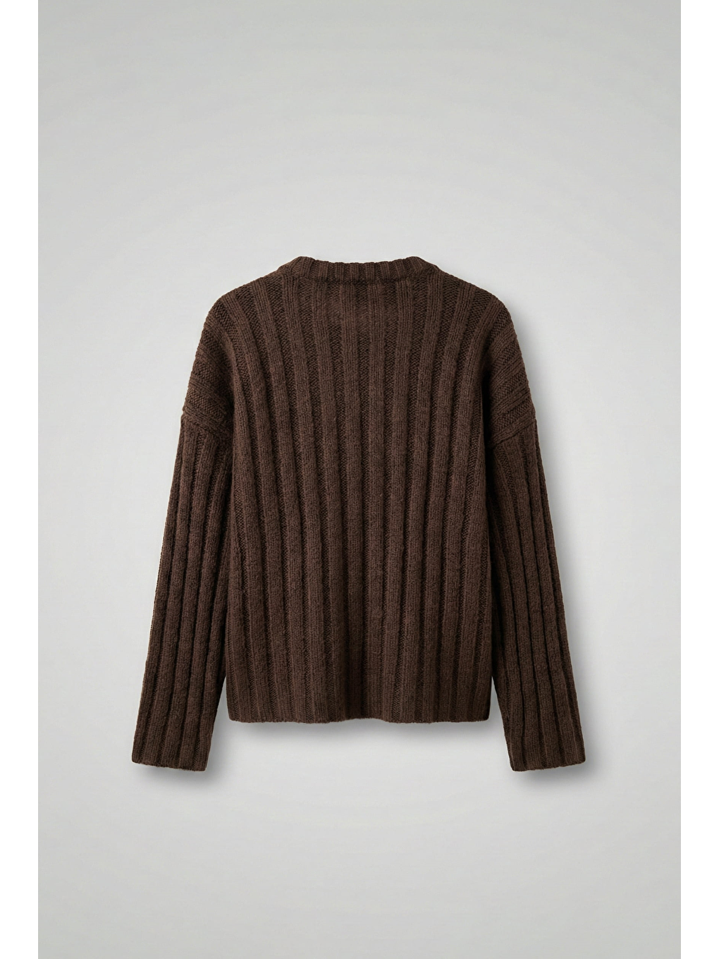 Kahverengi Erkek Oversize Kalın Fitilli Triko Kazak Kahve-1