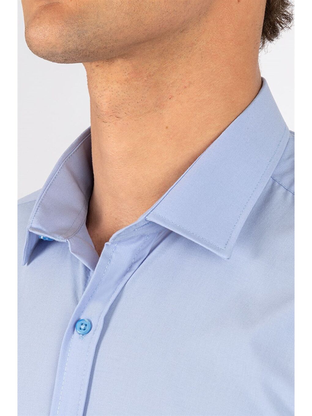 Modern Slim Fit Uzun Kollu Pamuklu Kolay Ütü Erkek Mavi Gömlek-2