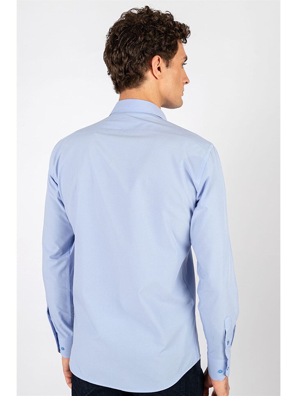 Modern Slim Fit Uzun Kollu Pamuklu Kolay Ütü Erkek Mavi Gömlek-3