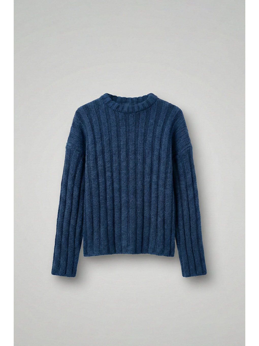 İndigo Erkek Oversize Kalın Fitilli Triko Kazak Indigo