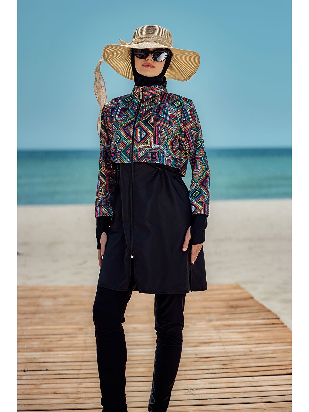 Siyah Tam Kapalı Tesettür Mayo Hale R2502