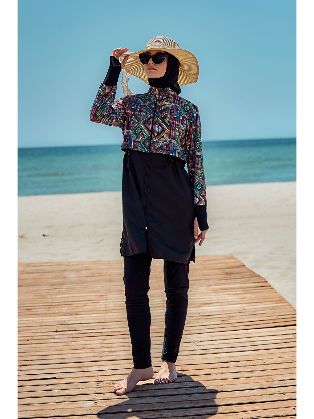 Siyah Tam Kapalı Tesettür Mayo Hale R2502-1