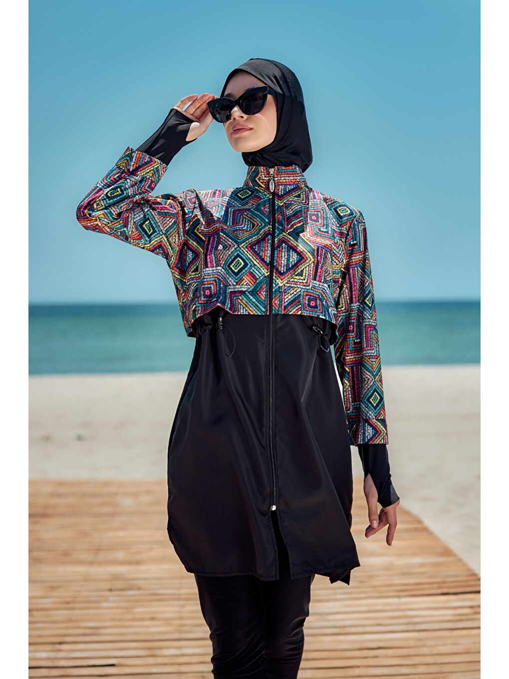 Siyah Tam Kapalı Tesettür Mayo Hale R2502-2