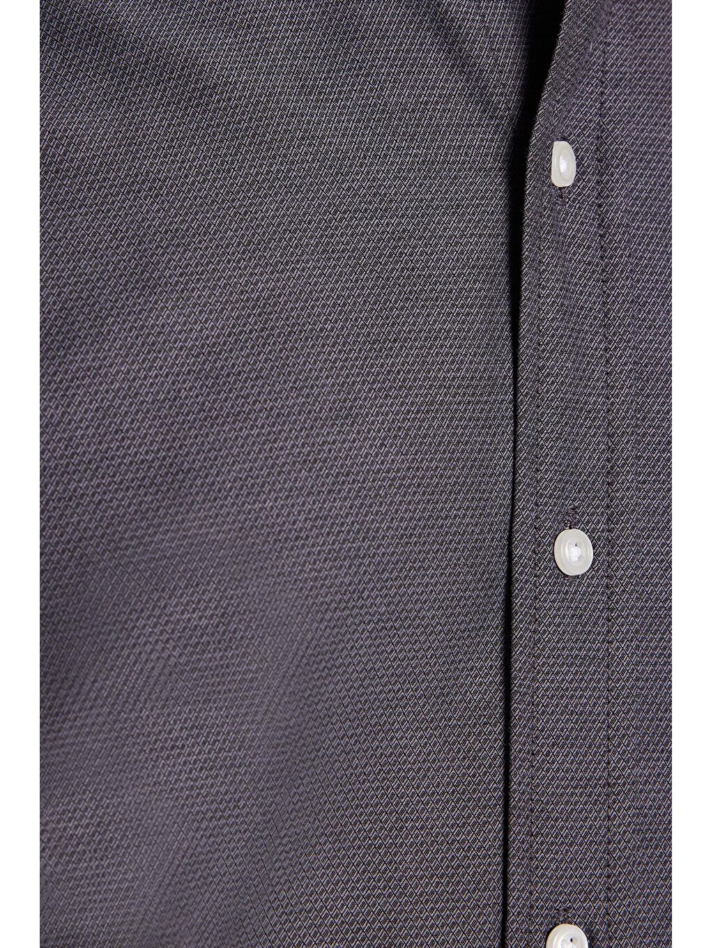 Gri Modern Slim Fit Uzun Kollu Pamuklu Kolay Ütü Armürlü Erkek Füme Gömlek-2