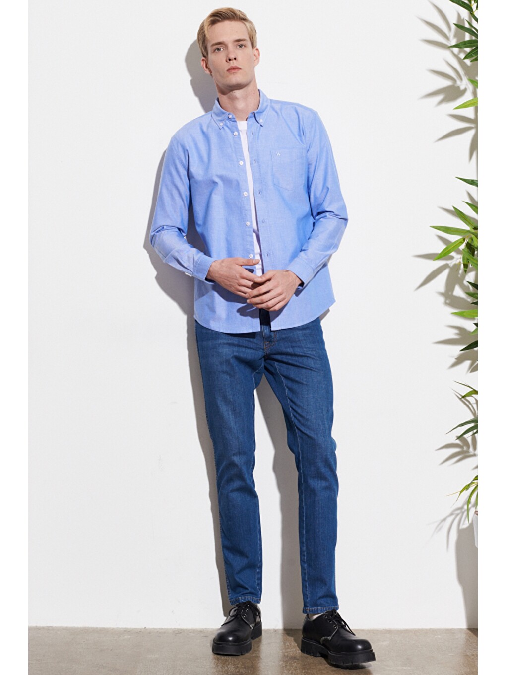Regular Fit %100 Pamuk Açık Mavi Oxford Gömlek-6