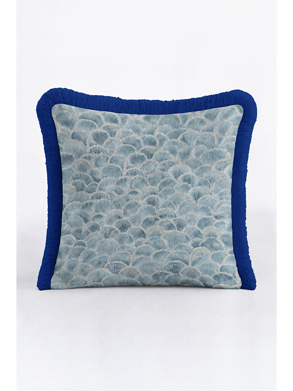 Karışık Lüks Deniz Kabuğu Saçaklı Yastık Kılıfı - Fine Art Deco Modern Mavi Püsküllü Kırlent Kılıfı-1
