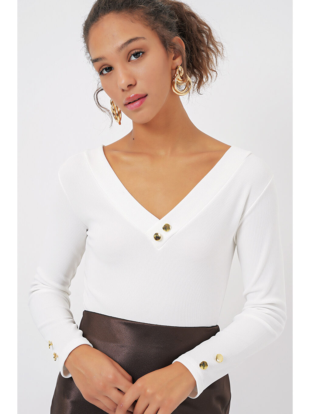 923 Uzun Kollu Body - Beyaz-1