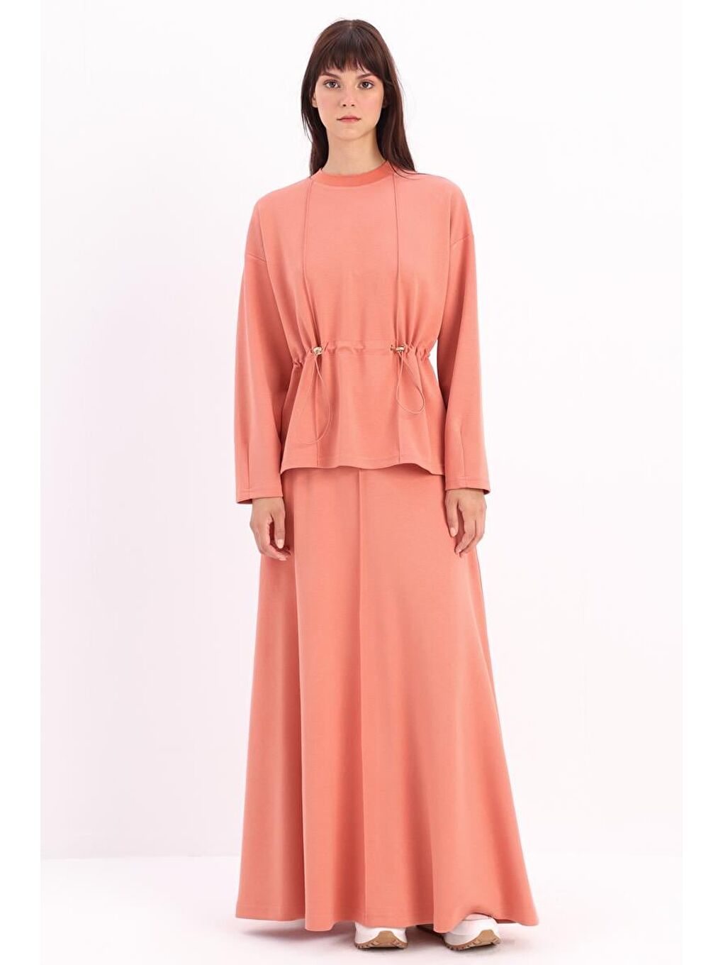 Pembe Somon-Beli Büzgülü Örme Etekli Takım-1