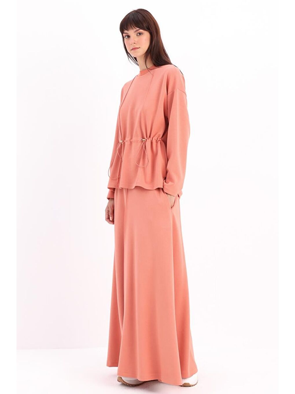 Pembe Somon-Beli Büzgülü Örme Etekli Takım-2