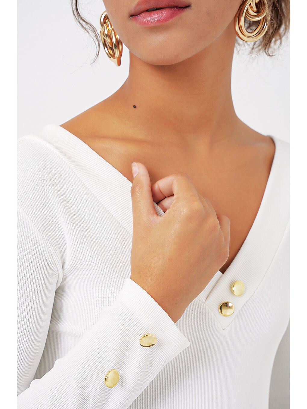 923 Uzun Kollu Body - Beyaz-4