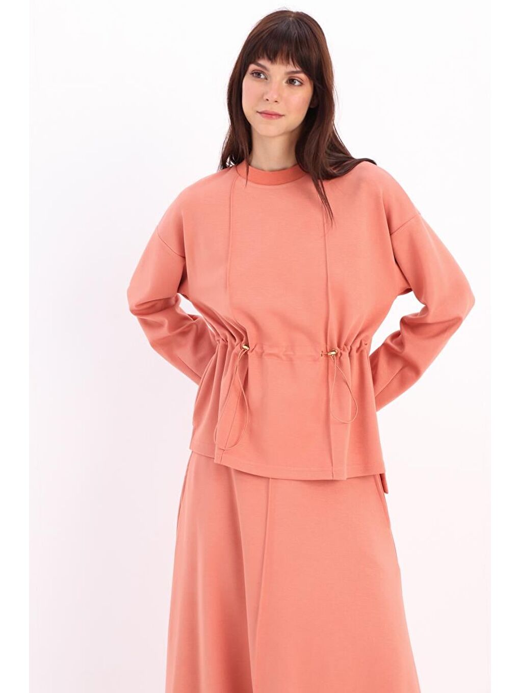 Pembe Somon-Beli Büzgülü Örme Etekli Takım-4