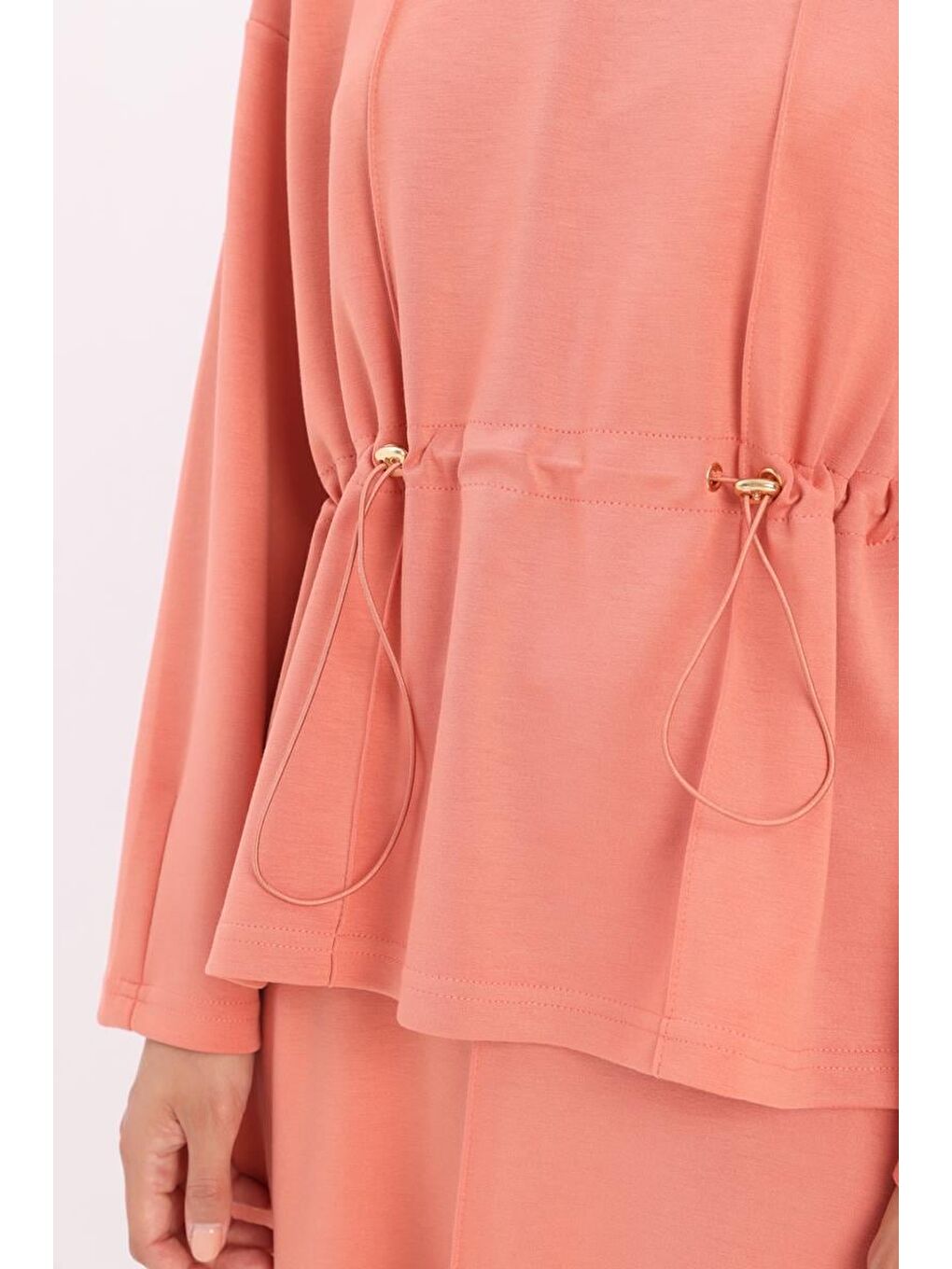 Pembe Somon-Beli Büzgülü Örme Etekli Takım-5