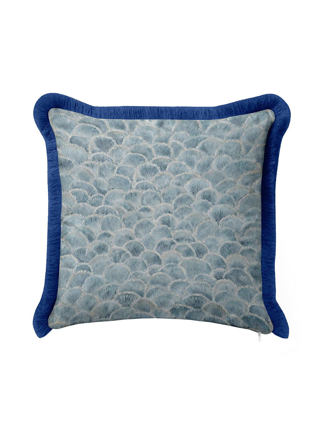 Karışık Lüks Deniz Kabuğu Saçaklı Yastık Kılıfı - Fine Art Deco Modern Mavi Püsküllü Kırlent Kılıfı-3