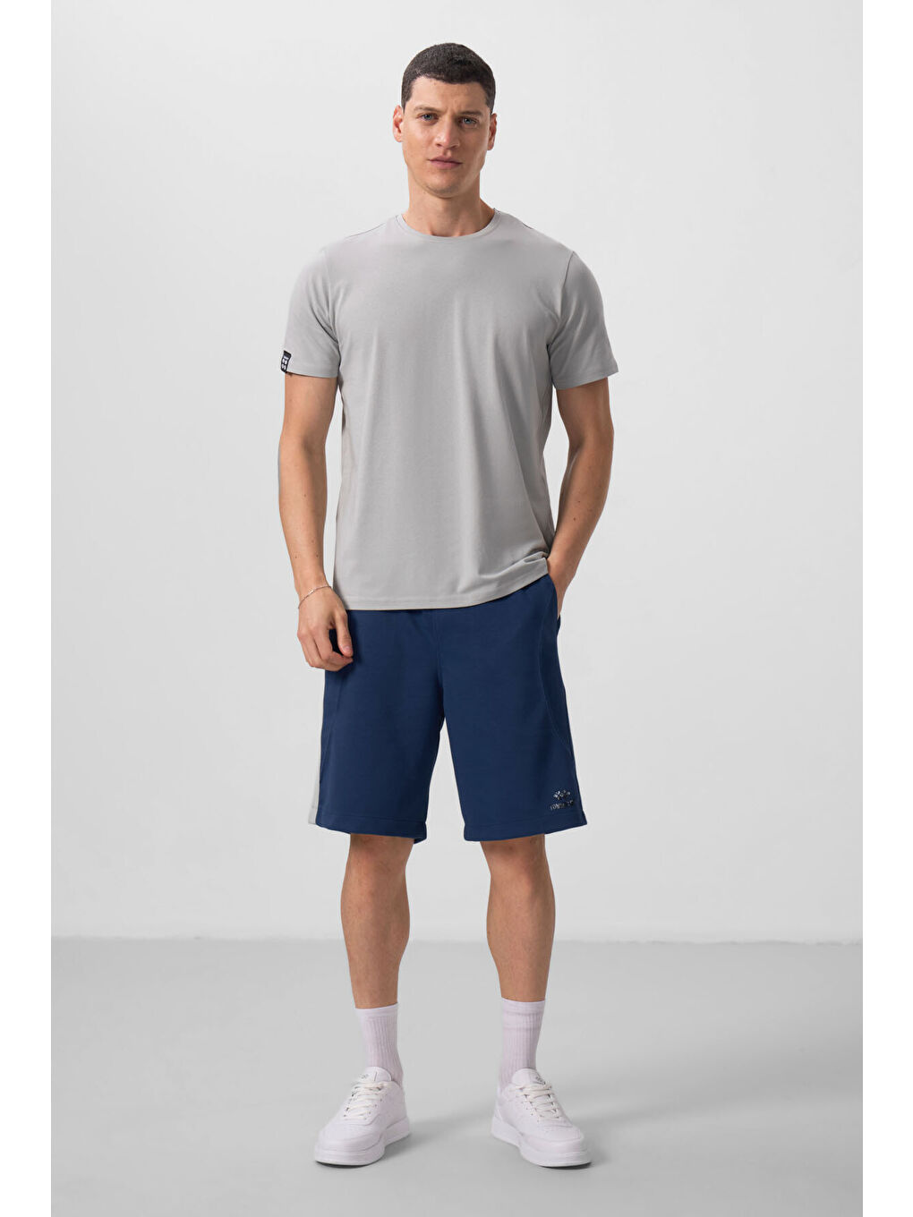 Bej Taş Erkek Basic Kısa Kol Standart Kalıp O Yaka Büyük Beden Tişört - 87911-2