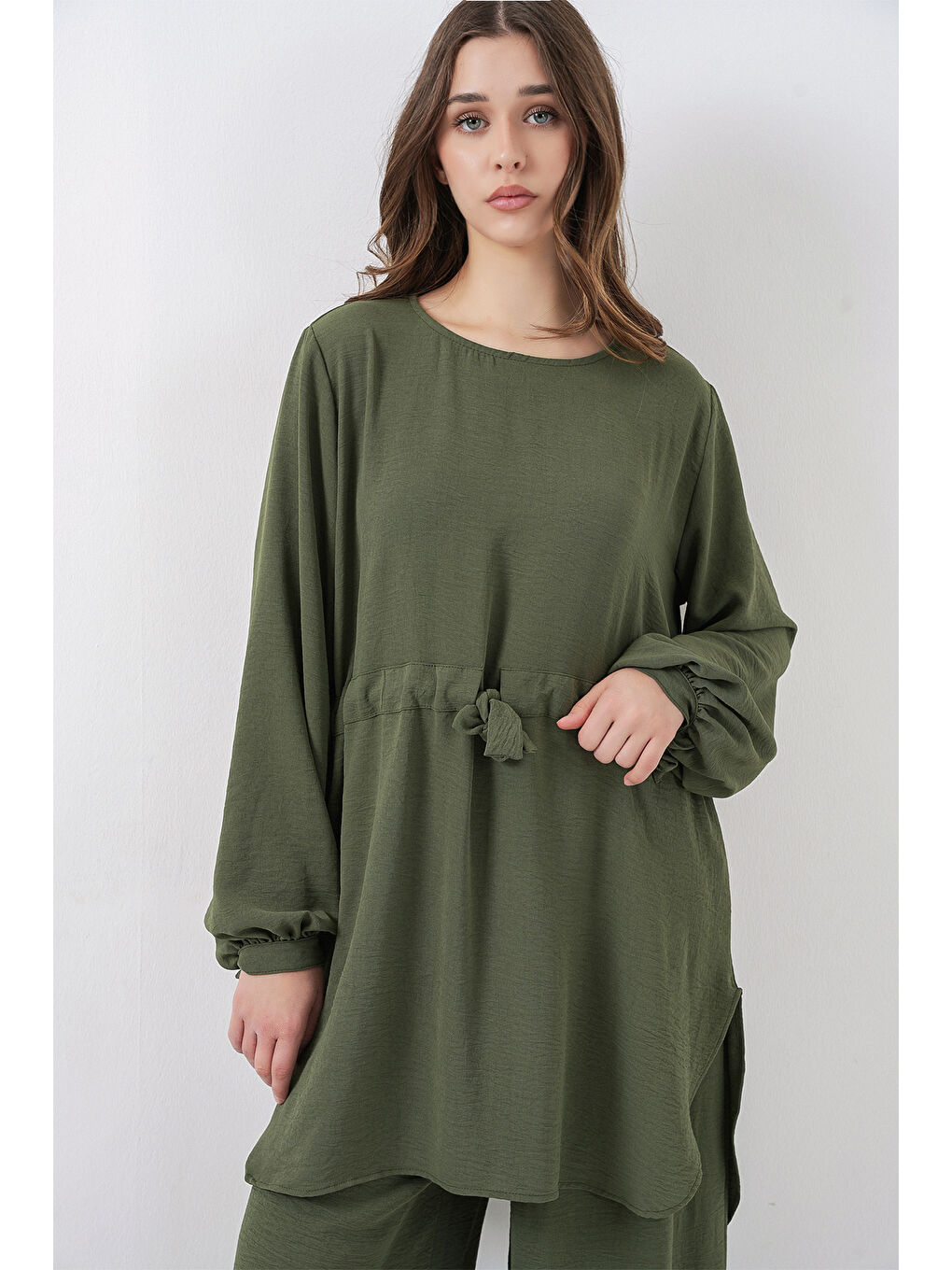 Kadın Uzun Tunik Pantolon İkili Takım 6719 - Haki-1