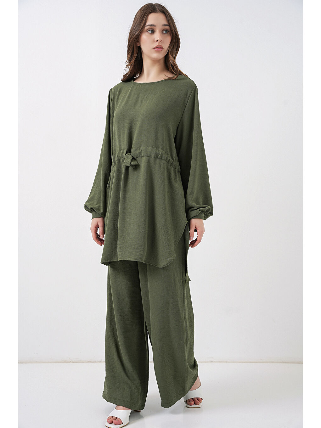 Kadın Uzun Tunik Pantolon İkili Takım 6719 - Haki-2