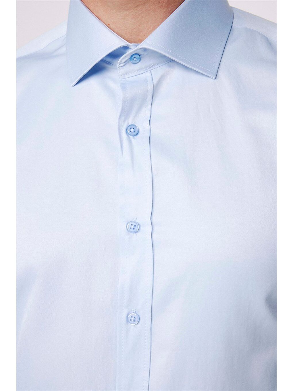 Mavi Modern Slim Fit Düz Saten Pamuklu Erkek Gömlek-3