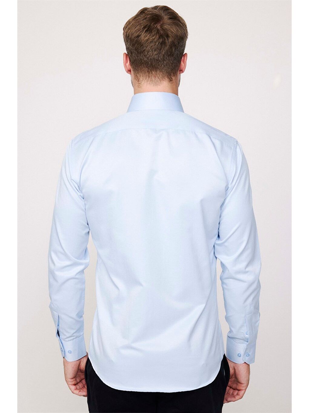 Mavi Modern Slim Fit Düz Saten Pamuklu Erkek Gömlek-4