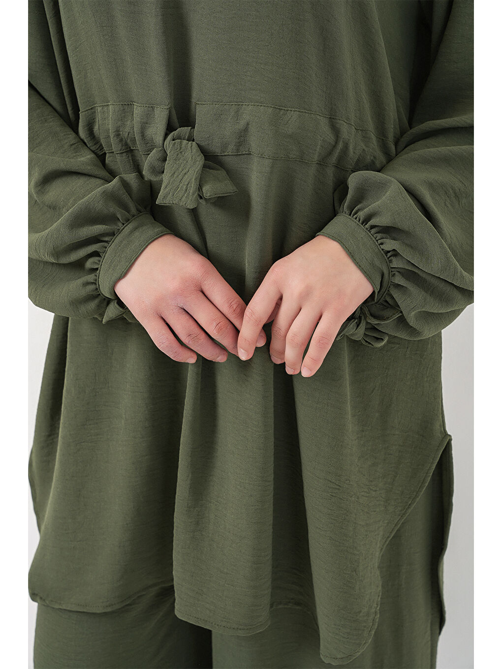 Kadın Uzun Tunik Pantolon İkili Takım 6719 - Haki-4